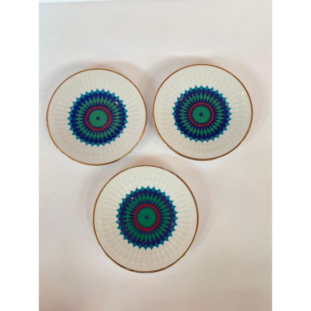 Winterling Marktleuthen Bavaria Porcelain Plates Set of 3 Mandala‎ Sunburst Gold
